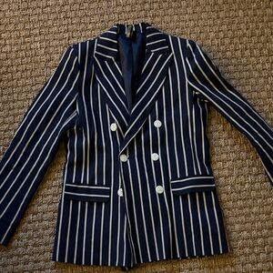 Topshop Navy and White Striped Double-Breasted Sport Coat